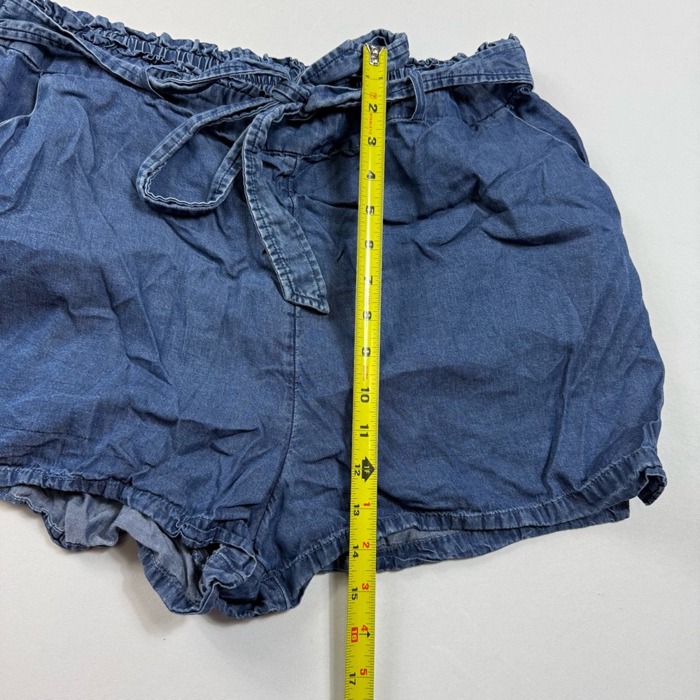 LC Lauren Conrad XL Chambray Denim Paperbag Waist Shorts Elastic Tie-Belt - Picture 8 of 9